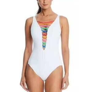 Bleu by Rod Beattie Core-Lace-Down One-Piece Swimsuit White Multi 14